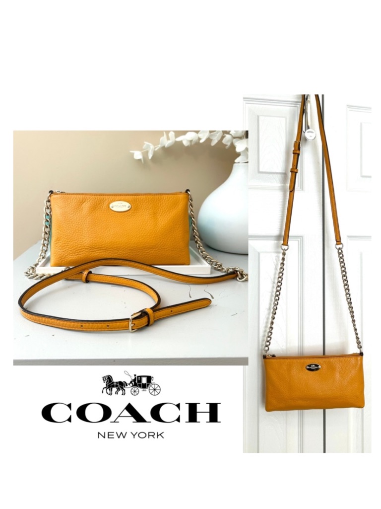 Coach Quinn Crossbody ‘Orange Peel’ Pebbled Leather Gold Chain And Logo